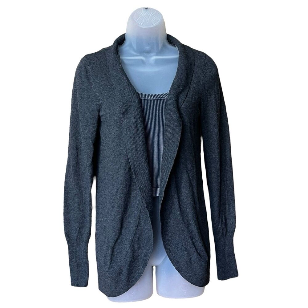 Mossimo Dark Grey Open Front Cardigan Sweater Sz Small Long Sleeves Curved Hem